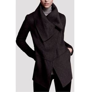 Mackage Vane Black Luxe Wool Draped Waterfall Collar Wrap Jacket Marila Sz XS